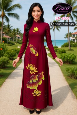 Vải áo dài vẽ hoa sen-ADV2544
