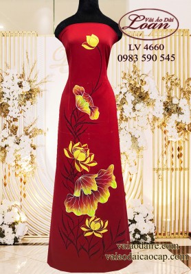 Vải áo dài vẽ hoa sen-ADV2545