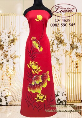 Vải áo dài vẽ hoa sen-ADV2546
