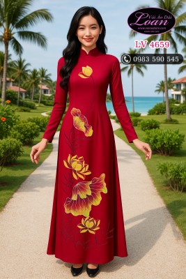 Vải áo dài vẽ hoa sen-ADV2546