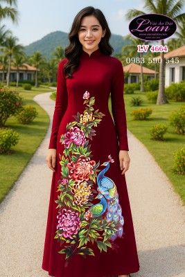 Vải áo dài vẽ chim công cao cấp-ADV2552