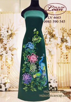 Vải áo dài vẽ chim công cao cấp-ADV2553