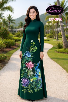 Vải áo dài vẽ chim công cao cấp-ADV2553