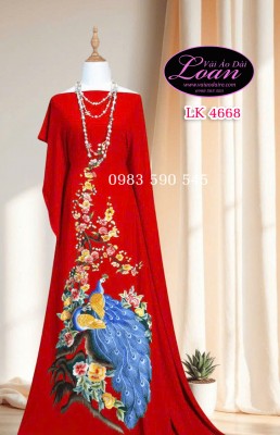 Vải áo dài thêu chim công-ADT2556