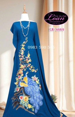 Vải áo dài thêu chim công-ADT2557