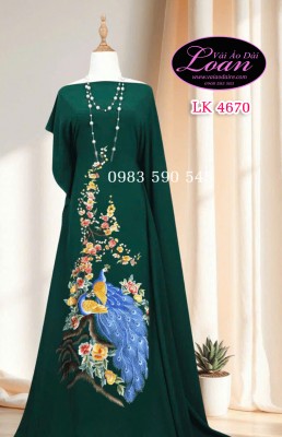 Vải áo dài thêu chim công-ADT2558
