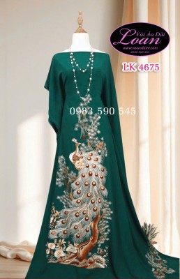 Vải áo dài thêu chim công-ADT2563