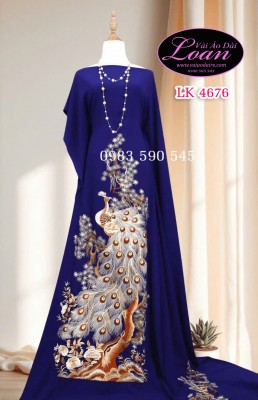 Vải áo dài thêu chim công-ADT2564