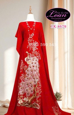 Vải áo dài thêu chim công-ADT2566