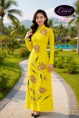 Vải áo dài kết hoa bồ công anh-ADK2574