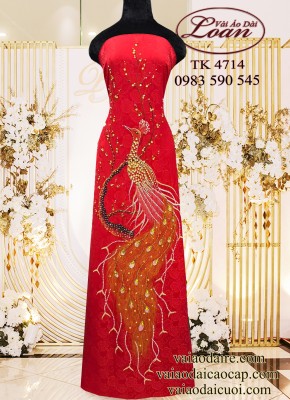 Vải áo dài kết chim công cao cấp-ADK2592