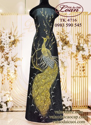 Vải áo dài kết chim công cao cấp-ADK2594