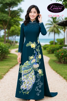 Vải áo dài vẽ chim công-ADV2604