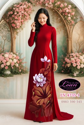 Vải áo dài vẽ hoa sen cao cấp-ADV2609