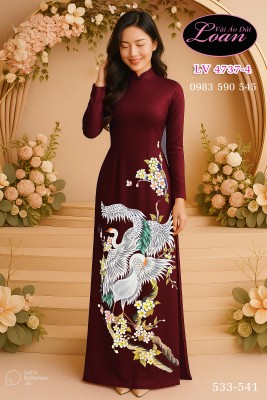 Vải áo dài vẽ hạc cao cấp-ADV2612
