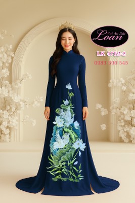 Vải áo dài thêu hoa sen - hạc-ADT2630