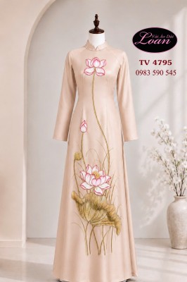 Vải áo dài vẽ - kết hoa sen-ADV2661