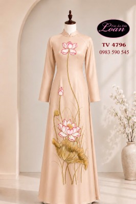 Vải áo dài vẽ - kết hoa sen-ADV2662