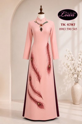 Vải áo dài vẽ - kết lông đuôi công-ADV2666