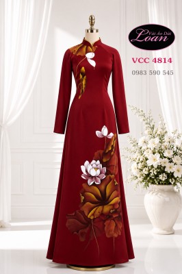 Vải áo dài vẽ hoa sen cao cấp-ADV2679