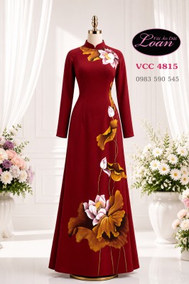 Vải áo dài vẽ hoa sen cao cấp-ADV2680