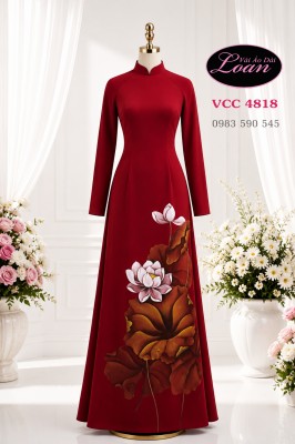 Vải áo dài vẽ hoa sen cao cấp-ADV2683