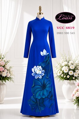 Vải áo dài vẽ hoa sen cao cấp-ADV2684
