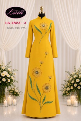Vải áo dài kết hoa bồ công anh-ADK2687