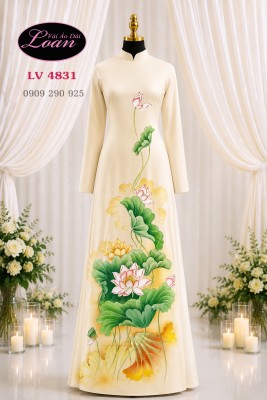 Vải áo dài vẽ hoa sen-ADV2690