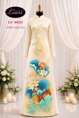 Vải áo dài vẽ hoa sen-ADV2691