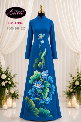 Vải áo dài vẽ hoa sen-ADV2694