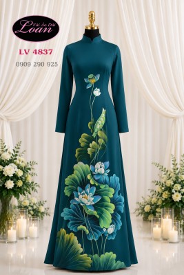 Vải áo dài vẽ hoa sen-ADV2695