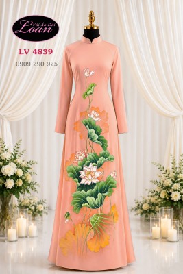 Vải áo dài vẽ hoa sen-ADV2696