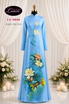 Vải áo dài vẽ hoa sen-ADV2697