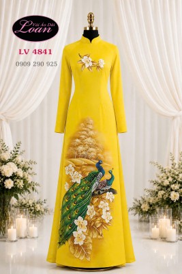 Vải áo dài chim công vẽ - kết cườm-ADV2700