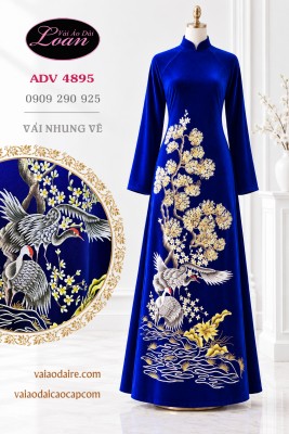 Vải áo dài nhung vẽ chim hạc-