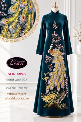 Vải áo dài nhung vẽ chim công-