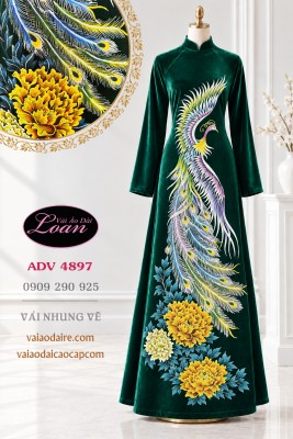 Vải áo dài nhung vẽ chim phượng hoàng-