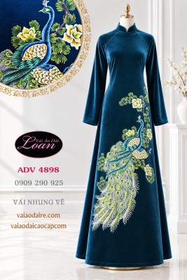 Vải áo dài nhung vẽ chim công-
