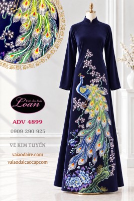 Vải áo dài vẽ chim công-4899