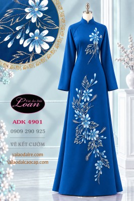 Vải áo dài vẽ kết cườm hoa dây-