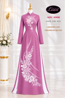 Vải áo dài hoa vẽ - kết cườm-