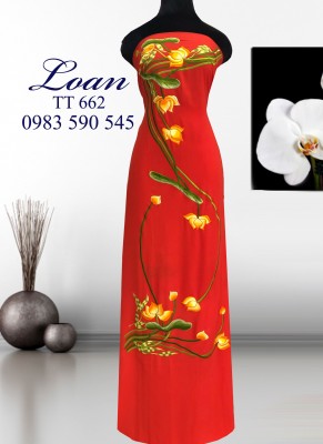 Vải áo dài thêu hoa sen