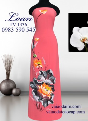 Vải áo dài vẽ hoa Sen-ADV730
