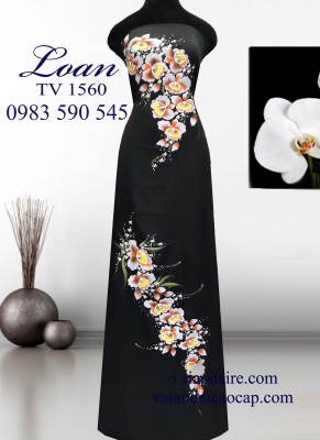 Vải áo dài tơ tằm vẽ hoa Lan-ADV809